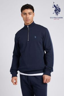 U.S. Polo Assn. Mens Blue Classic Fit Taped 1/4 Zip Sweatshirt