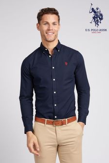 أزرق داكن - U.s. Polo Assn. Mens Stretch Cotton Poplin Shirt (E01840) | $91