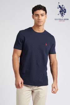 U.S. Polo Assn. Blue Classic Fit Mens Check Texture 100% Cotton T-Shirt (E01846) | $60