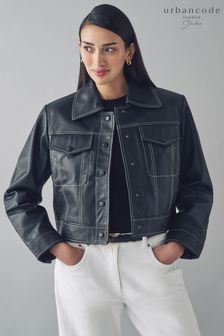 Urban Code Black Leather Contrast Stitch Cropped Jacket (E01865) | €230