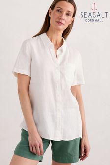 Seasalt Cornwall White Drydock Short Sleeve Linen Shirt (E02021) | $165