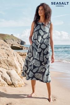 Seasalt Cornwall Blue Cresting Waves Sleeveless 100% Linen Dress (E02025) | $147