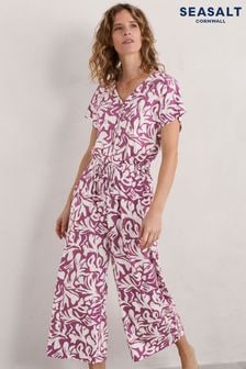 Seasalt Cornwall Purple Rose Trellis Wide Leg Jumpsuit (E02031) | $113