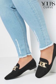 Yours Curve Black Wide Fit Chain Detail Closed Back Loafers (E02061) | €61
