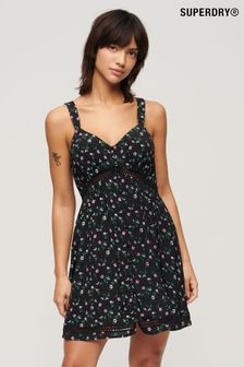 Superdry Black Lace Trim V-Neck Cami Dress (E02117) | $111