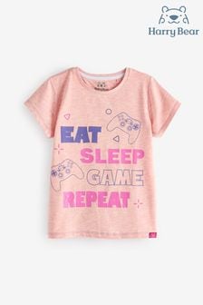 Harry Bear Pink Eat Sleep Game Repeat T-Shirt (E02303) | €16.50