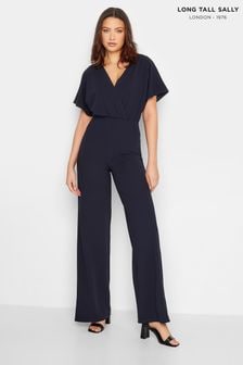 Long Tall Sally Blue Short Sleeve Wide Leg Jumpsuit (E02663) | $77