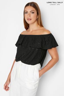 Long Tall Sally Black Broderie Frill Bardot Top (E02671) | AED122