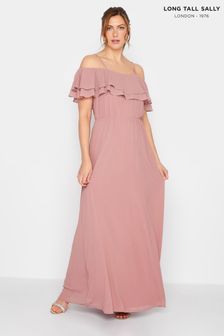 Long Tall Sally Pink Ruffle Maxi Dress (E02675) | kr974