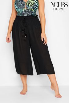 Yours Curve Black Tassel Detail Wide Leg Beach Culottes (E02690) | OMR12