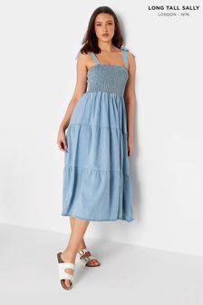Long Tall Sally Blue Shirred Tiered Dress (E02691) | AED216