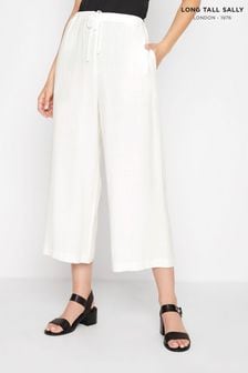 Long Tall Sally White Linen Blend Cropped Trousers (E02707) | OMR18