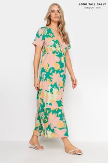 Long Tall Sally Green Floral Tiered Midi Dress (E02708) | kr480