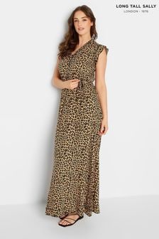 Long Tall Sally Brown Animal Print Frill Sleeve Maxi Dress (E02712) | €58