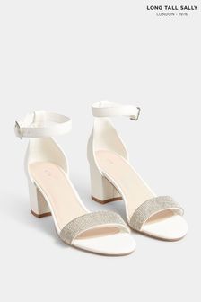 Long Tall Sally White Block Heel Diamante Sandals (E02713) | SGD 97