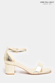 Long Tall Sally Gold Faux Leather Block Heel Sandals (E02718) | HK$401