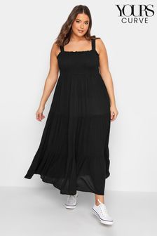 Yours Curve Black Shirred Strappy Sundress (E02764) | kr402