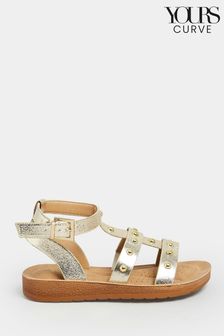 Yours Curve Gold Extra Wide Fit Studded Gladiator Sandals (E02774) | MYR 186
