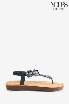 藍色 - Yours Curve Wide Fit Diamante Flower Sandals (E02777) | NT$1,350