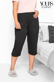 Yours Curve Black Lace Trim Cropped Pyjamas (E02784) | 115 SAR