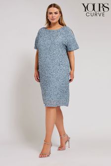 Yours Curve Blue Luxe Embellished Cape Dress (E02785) | €163