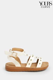 Yours Curve White Extra Wide Fit Studded Gladiator Sandals (E02795) | MYR 186