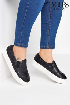 Yours Curve Black Extra-Wide Fit Quilted Slip On Trainers (E02796) | $45