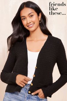 Friends Like These Black Textured V Neck Knitted Cardigan (E02807) | $65