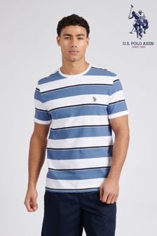 U.S. Polo Assn. Mens Classic Fit Textured Wide Stripe White T-Shirt (E02811) | 173 QAR