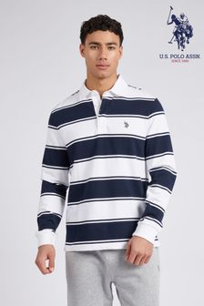 U.S. Polo Assn. Mens Regular Fit Striped Rugby White Shirt