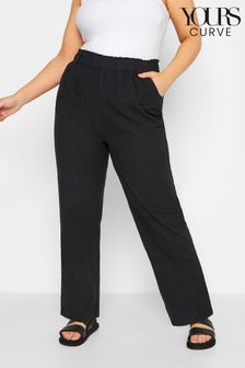 Yours Curve Black Cool Cotton Wide Leg Trousers (E02836) | OMR14