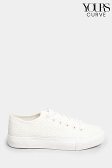Yours Curve White Wide Fit Broderie Anglaise Trainers (E02837) | ￥5,460