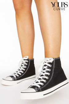 Yours Curve Black Wide Fit Canvas High Top Trainers (E02850) | ₪ 106