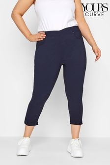 Yours Curve Blue Bengaline Cropped Stetch Pull-Ons Trousers (E02851) | $46