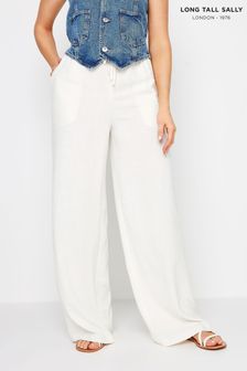 ホワイト - Long Tall Sally Sand Linen Tie Waist Trousers (E02857) | ￥6,870