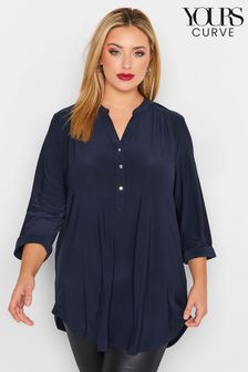 Yours Curve Blue Half Placket Jersey Shirt (E02870) | $45