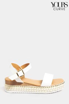 Yours Curve White Brown Extra Wide Fit Wide Fit Diamante Flower Sandals (E02871) | $80