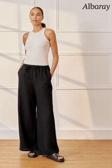 Albaray Linen Drawstring Black Trousers (E02967) | 531 LEI