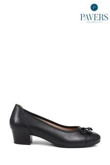 Pavers Leather Block Heel Court Black Shoes (E03004) | ₪ 226