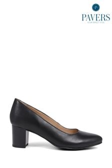 Pavers Heeled Leather Court Black Shoes (E03027) | $89