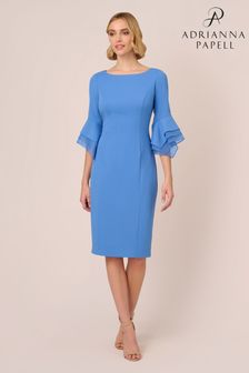 Niebieska dzianinowa sukienka Adrianna Papell z warstwowymi rękawami, z krepy (E03069) | 875 zł