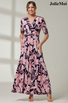 Jolie Moi Pink/Black Floral Print Jersey Maxi Dress (E03831) | €82