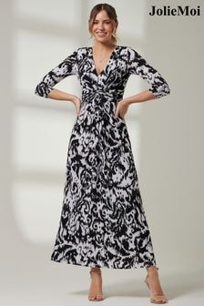 Jolie Moi Black Front Knot Abstract Maxi Dress (E03832) | $94