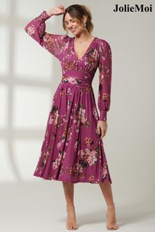 Jolie Moi Purple Long Sleeve Mesh Midi Dress