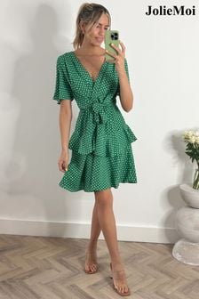 Jolie Moi Green Tie Waist Mini Skater Dress (E03836) | €76