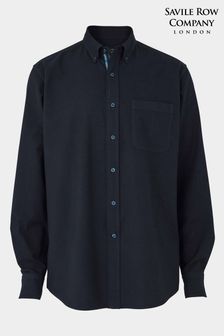 The Savile Row Company Blue Row Button Down Oxford Shirt with Stripe placket