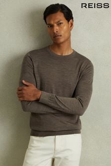 Reiss Dark Brown Melange Wessex Merino Wool Crew Neck Jumper (E04243) | kr1 850