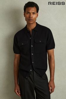 Reiss Black Parsons Wool Ribbed Button-Through Top (E04285) | 181 €