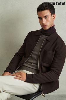 Reiss Chocolate Brown Rivers Knitted Zip-Through Jacket (E04286) | €256