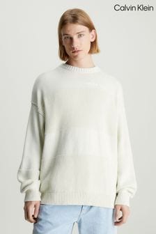 Calvin Klein White Knitted Crew Neck Jumper (E04346) | SGD 232